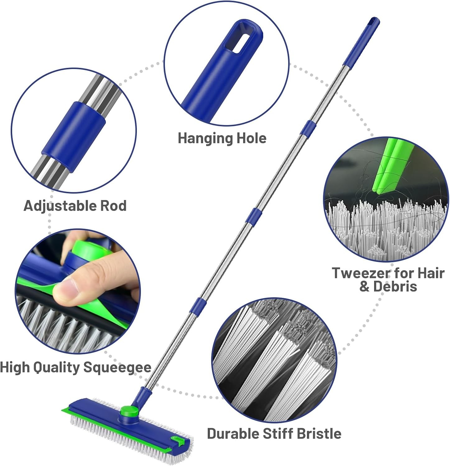 Floor Scrub Brush with Long Handle:3 in 1 Heavy-Duty Floor Scrubber Brush – Blue