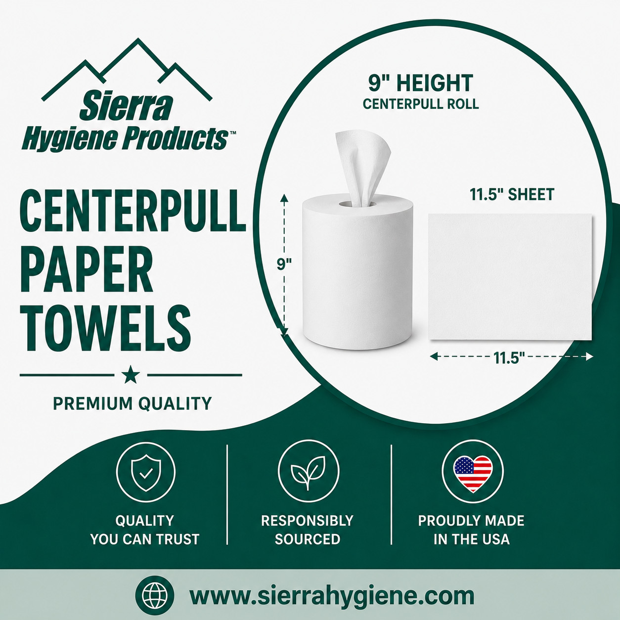 Sierra Hygiene 550’ Centerpull Paper Towels (9″ x 11.5″) 2-Ply White – 6/Case