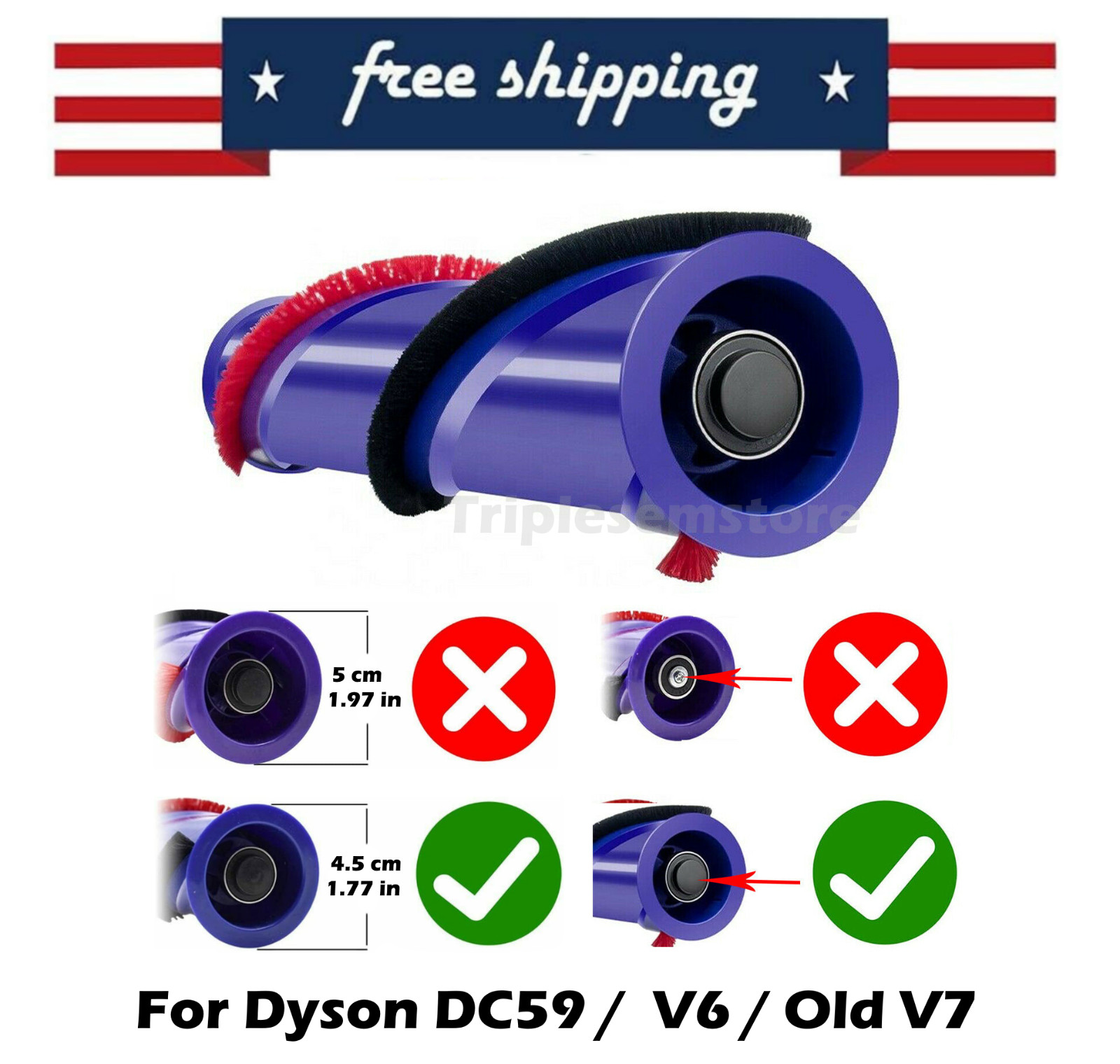 Roller Brush Roll Bar Replacement for Dyson V6, Old V7 Stick Cordless Cleaners