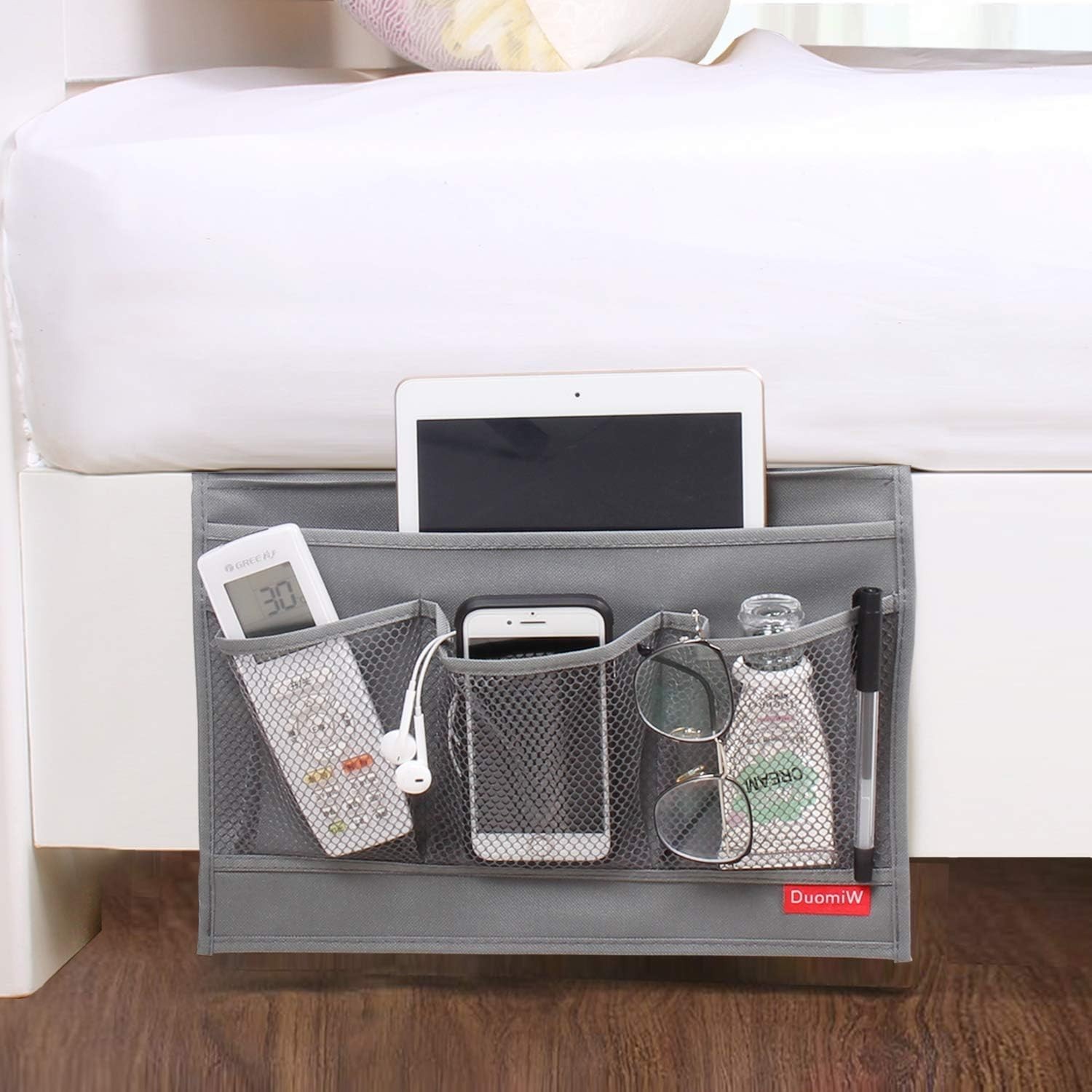 Lightweight Bedside Caddy with 4 Pockets – Elegant Grey Oxford Cloth Design