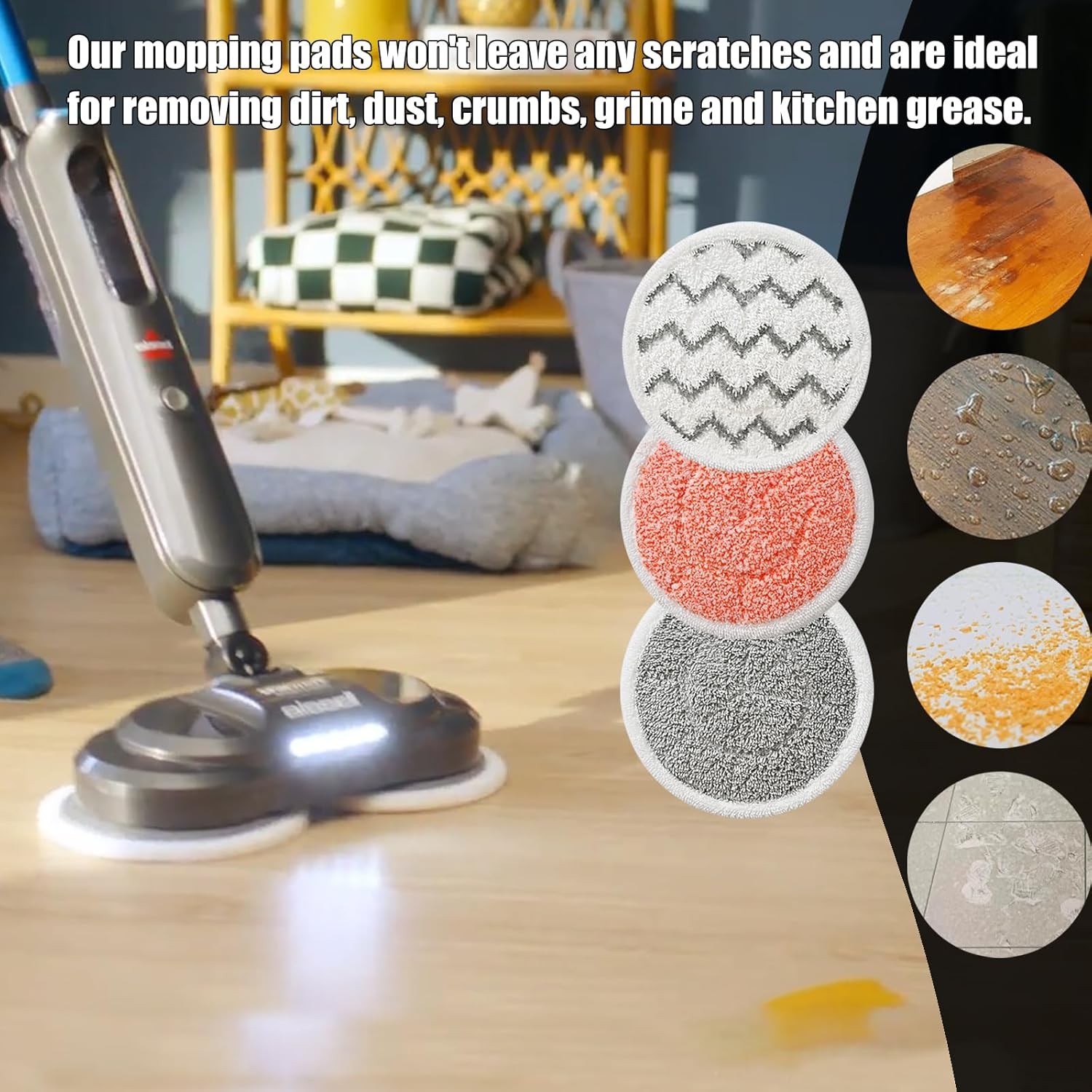 Rotating mop replacement pads, 12-pack.