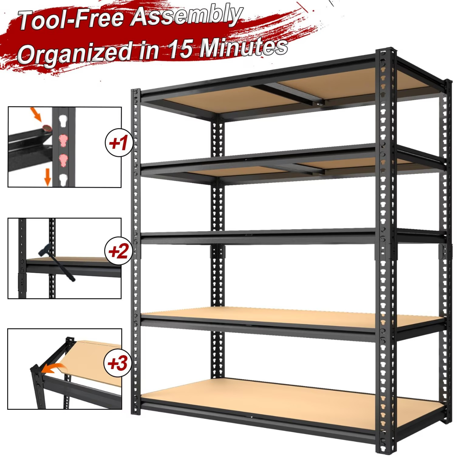 Garage Shelving 5 Tier Adjustable Storage Rack 2400 lbs Heavy Duty Metal Shelves