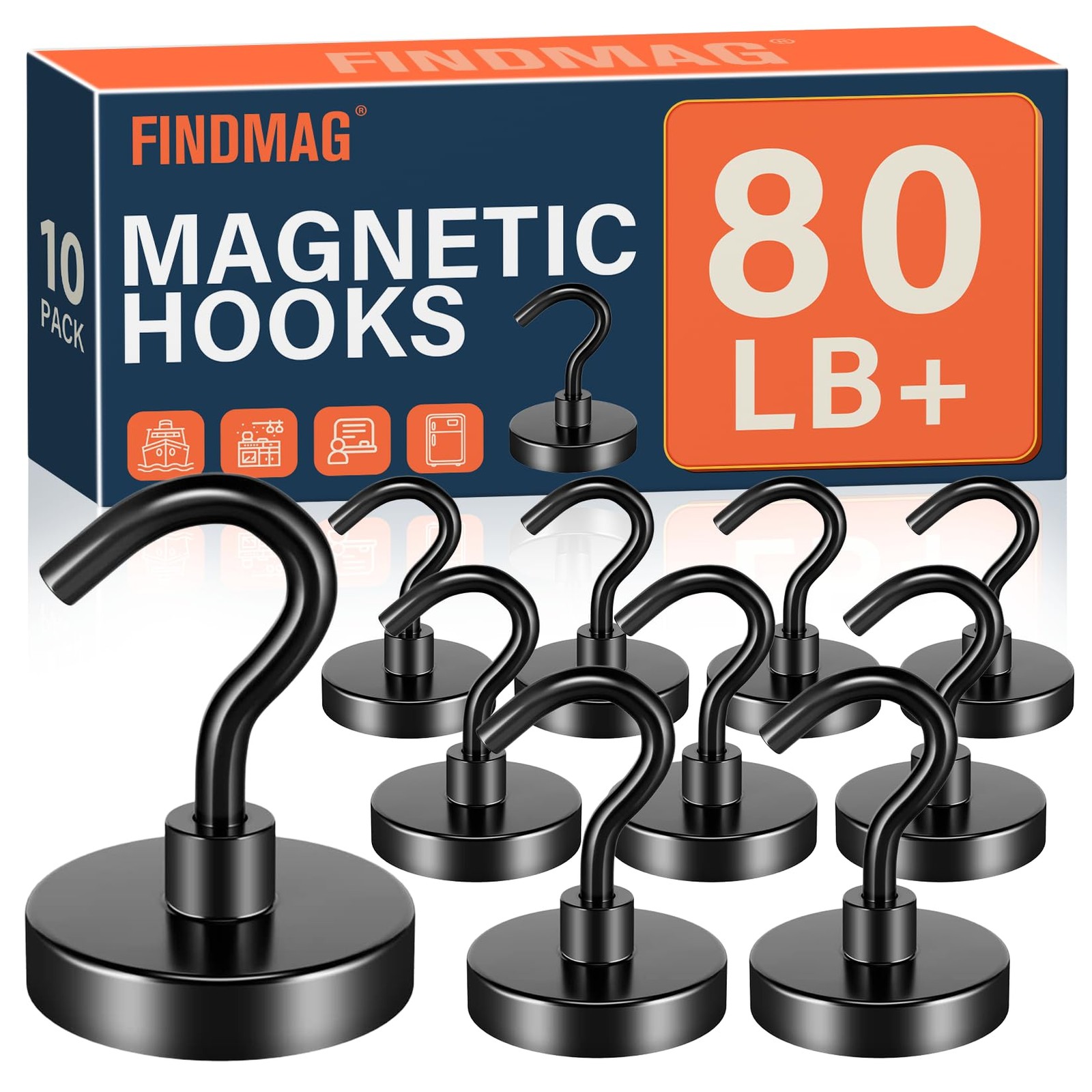 10 Pack 80LBS Heavy Duty Magnetic Hooks Magnet Hook for Hanging, Strong Magneti
