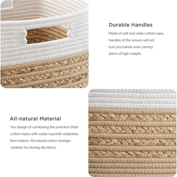 (Set of 4) HBlife 13×13 Storage Cubes Water Hyacinth Cotton Rope Baskets Brown