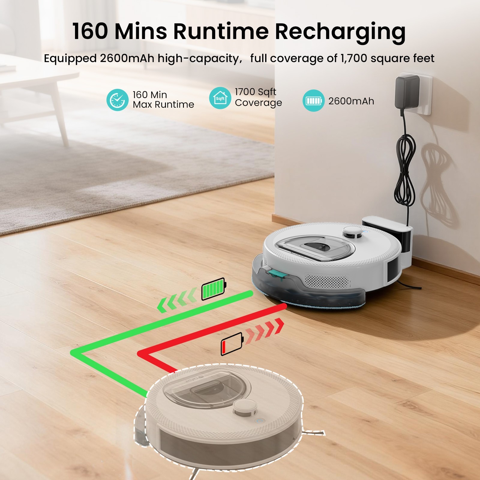 Lefant M330S LiDAR Navigation Robot Vacuum and Mop 450ml Visible Dustbin White