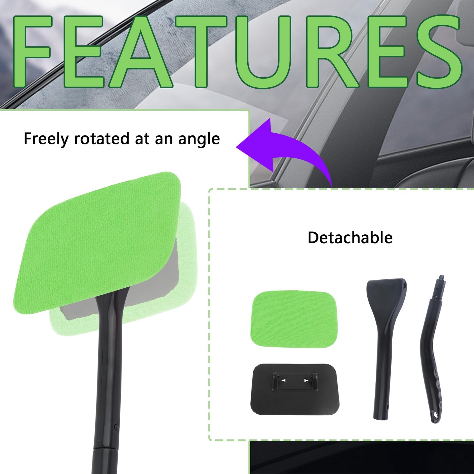 Car Windshield Cleaning Tool Microfiber with 4 Washable and Reusable Cloth Pad