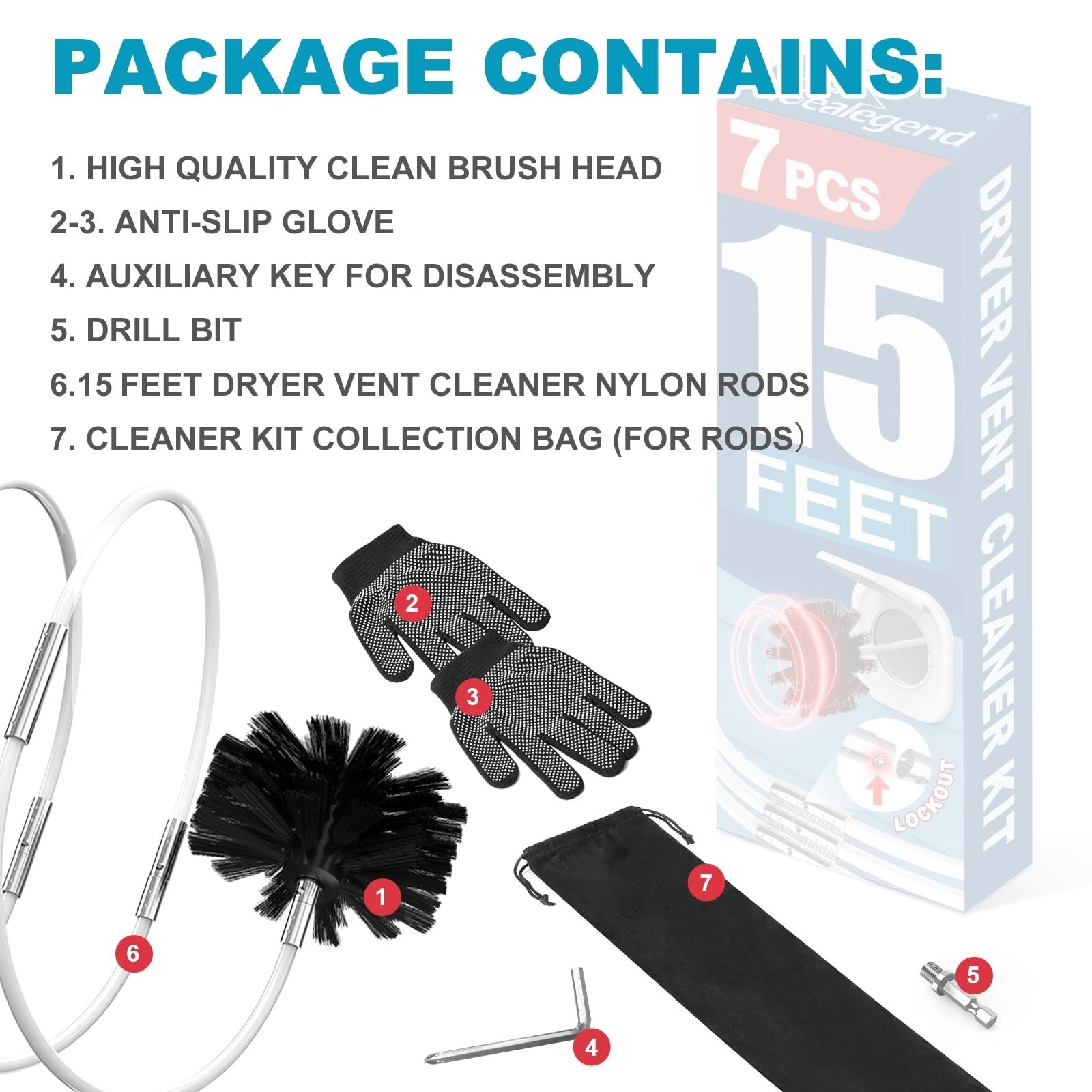 Dryer Vent Cleaner Kit 15 Ft Flexible Lint Remover Brush Sealegend