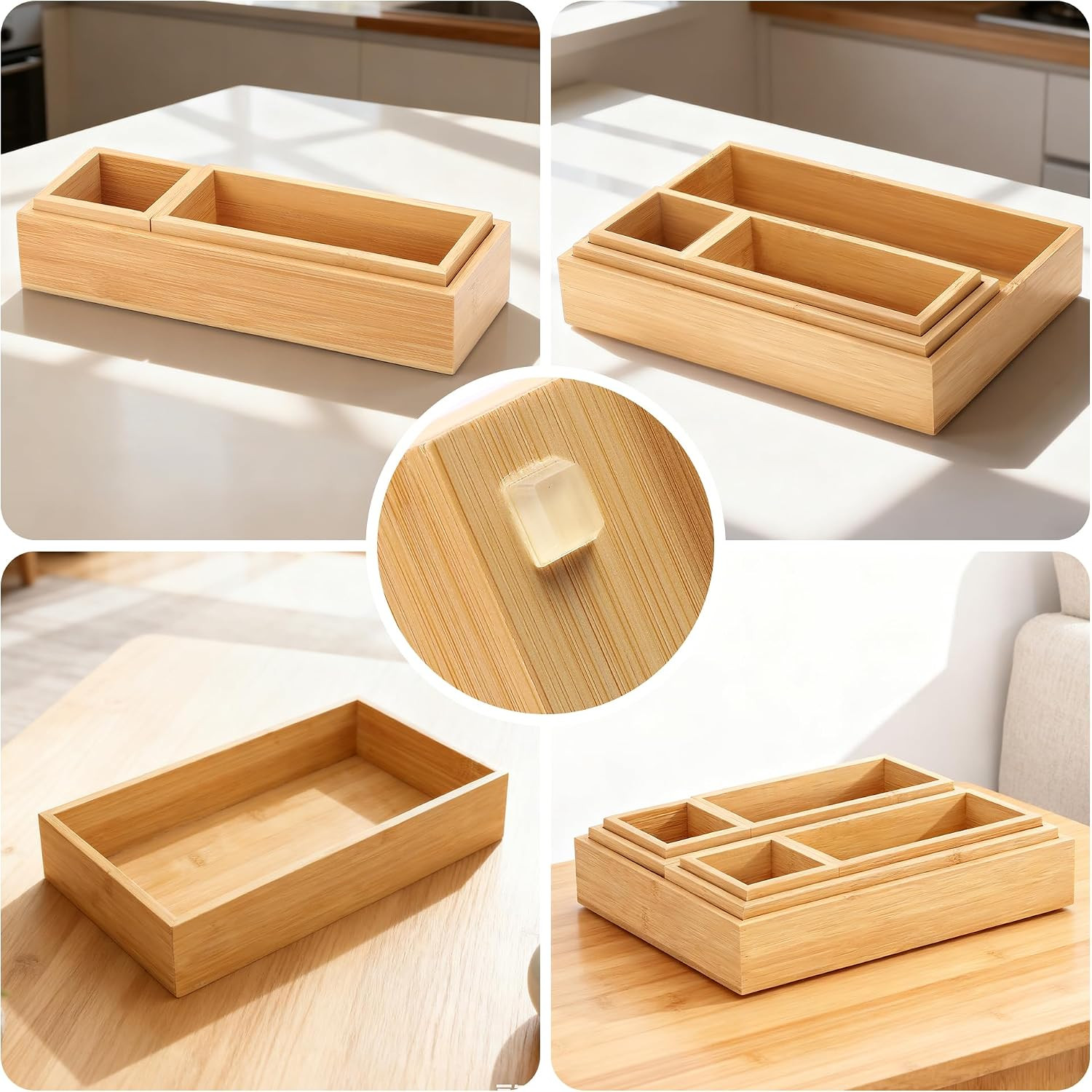 Bamboo Drawer Organizer , 14 Wood Storage Organizers | Multi-Use Junk Drawer Di