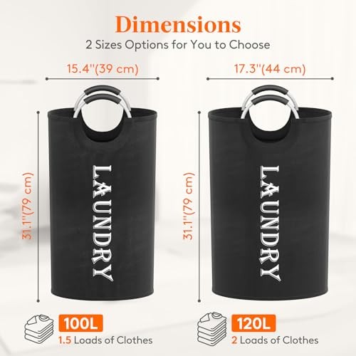 2 Pack 100L Collapsible Laundry Basket, Black Waterproof Oxford Cloth Hamper