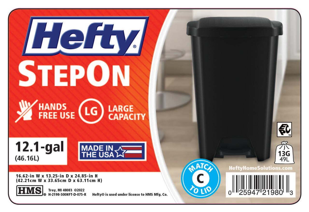 Black,12.1 Gallon Trash Can, Plastic Step On Kitchen Trash Can,