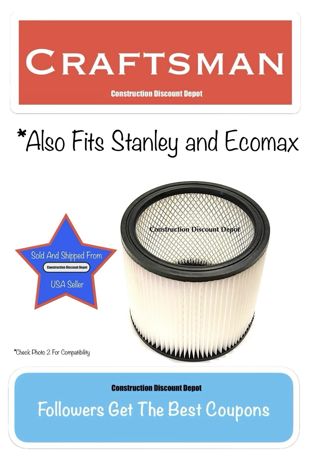 OEM Replacement Cartridge Filter Craftsman CMXEVXA18115 Shop Vacuum 08-2566B