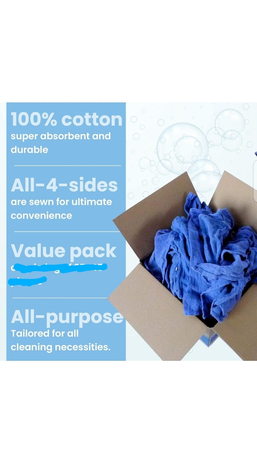 10lb Box Recycled Blue Shop Rags,Surgical Rags/Huck Towel Rags