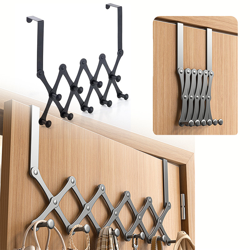 Retractable Over The Door Hook Rack – 6-Hook Expandable Hanger-Space-Saving