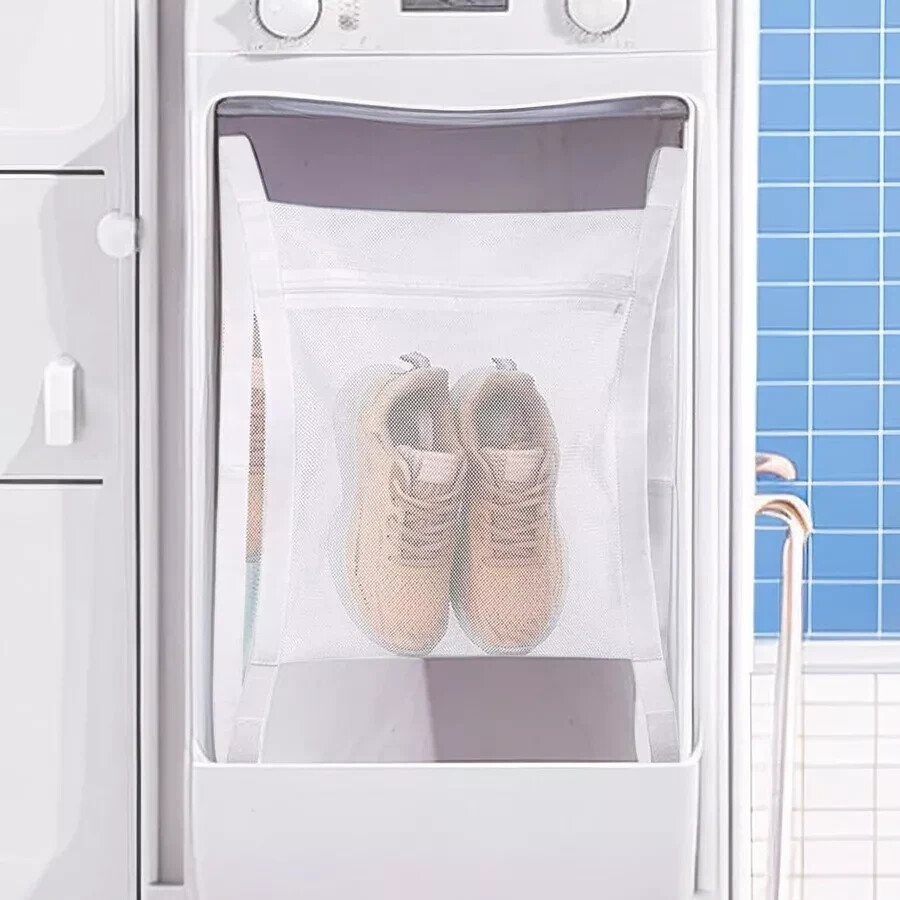 Large Laundry Mesh Sneaker Shoe Wash & Dry Zip Bag, Washer-Dryer Door Straps