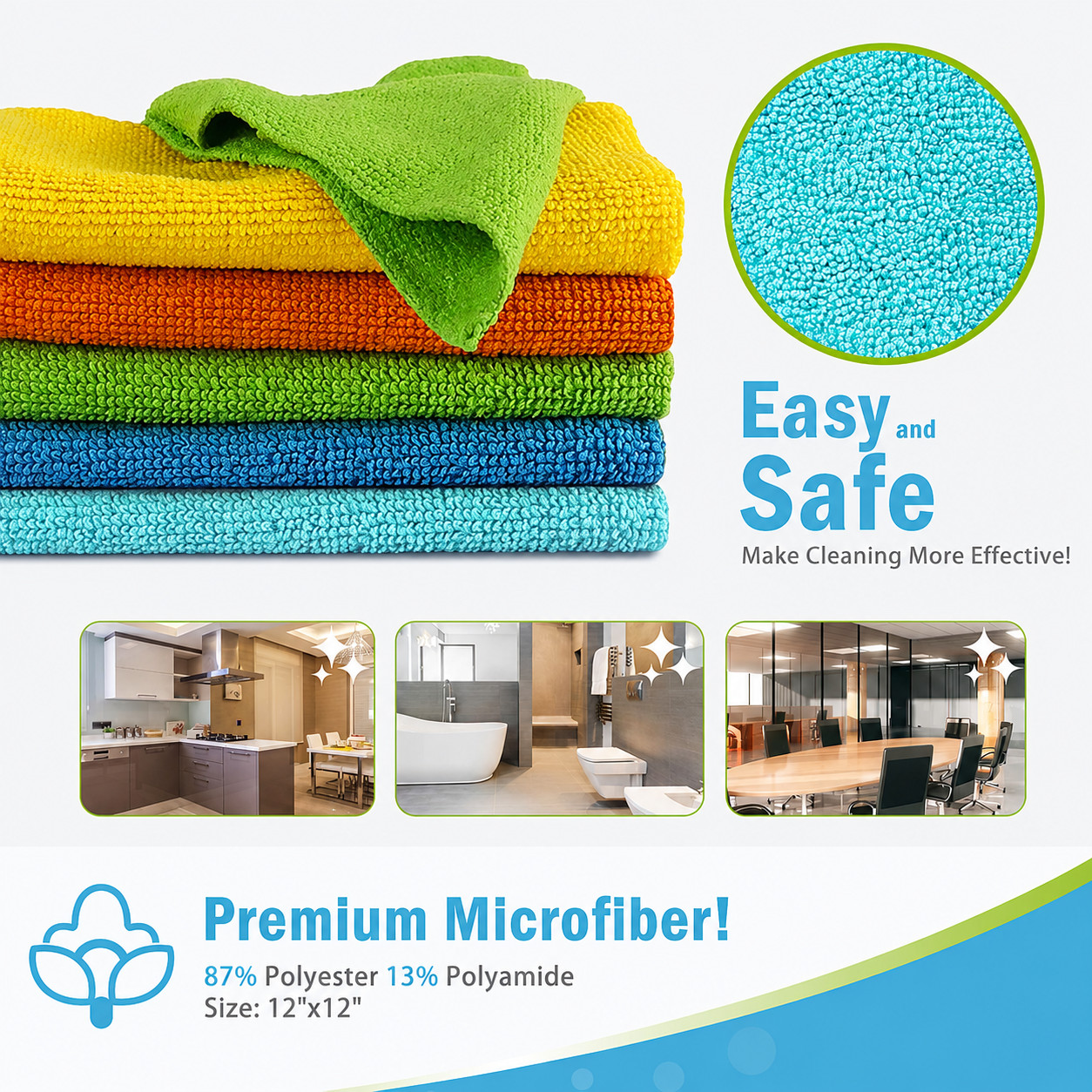 Microfiber Cleaning Cloths Lint Free Towels Car Kitchen Glass Home 5 Pack