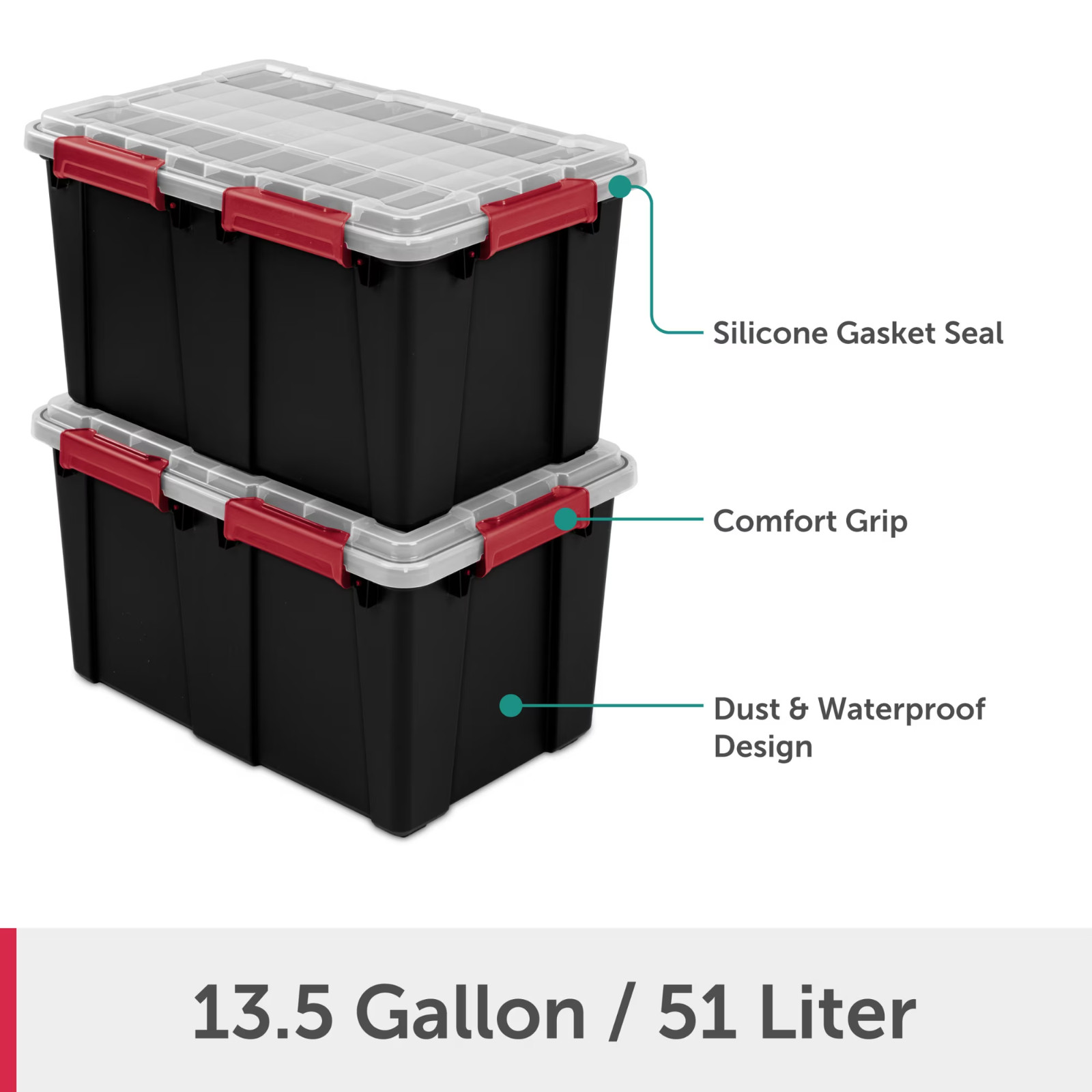 (4 pack) Sterilite Gasket Tote, 13.5 Gallon WaterProof Gasket Seal and Latches
