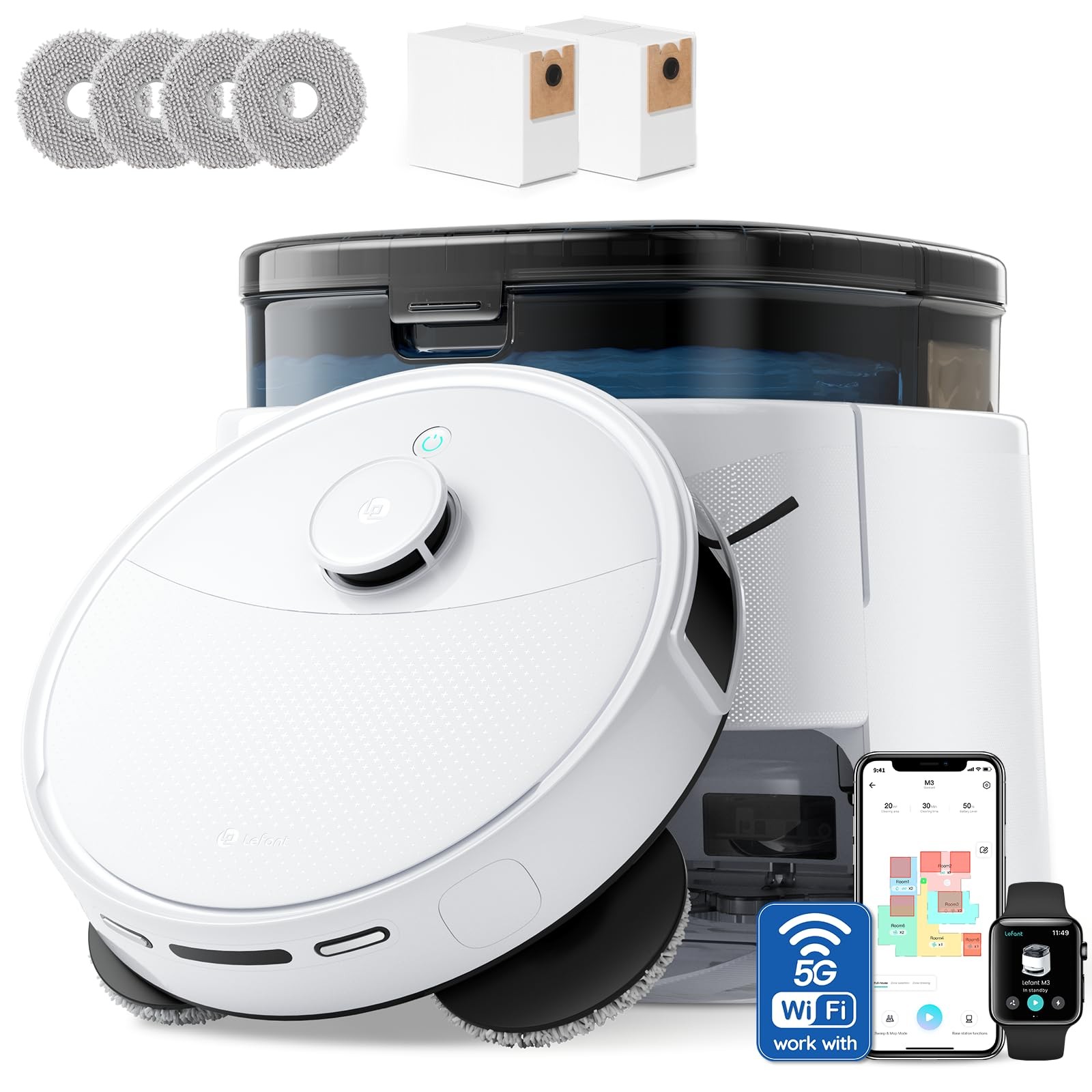 LiDAR Robot Vacuum and Mop, 12000Pa Suction, 90-Day Self-Emptying, Obstacle A…