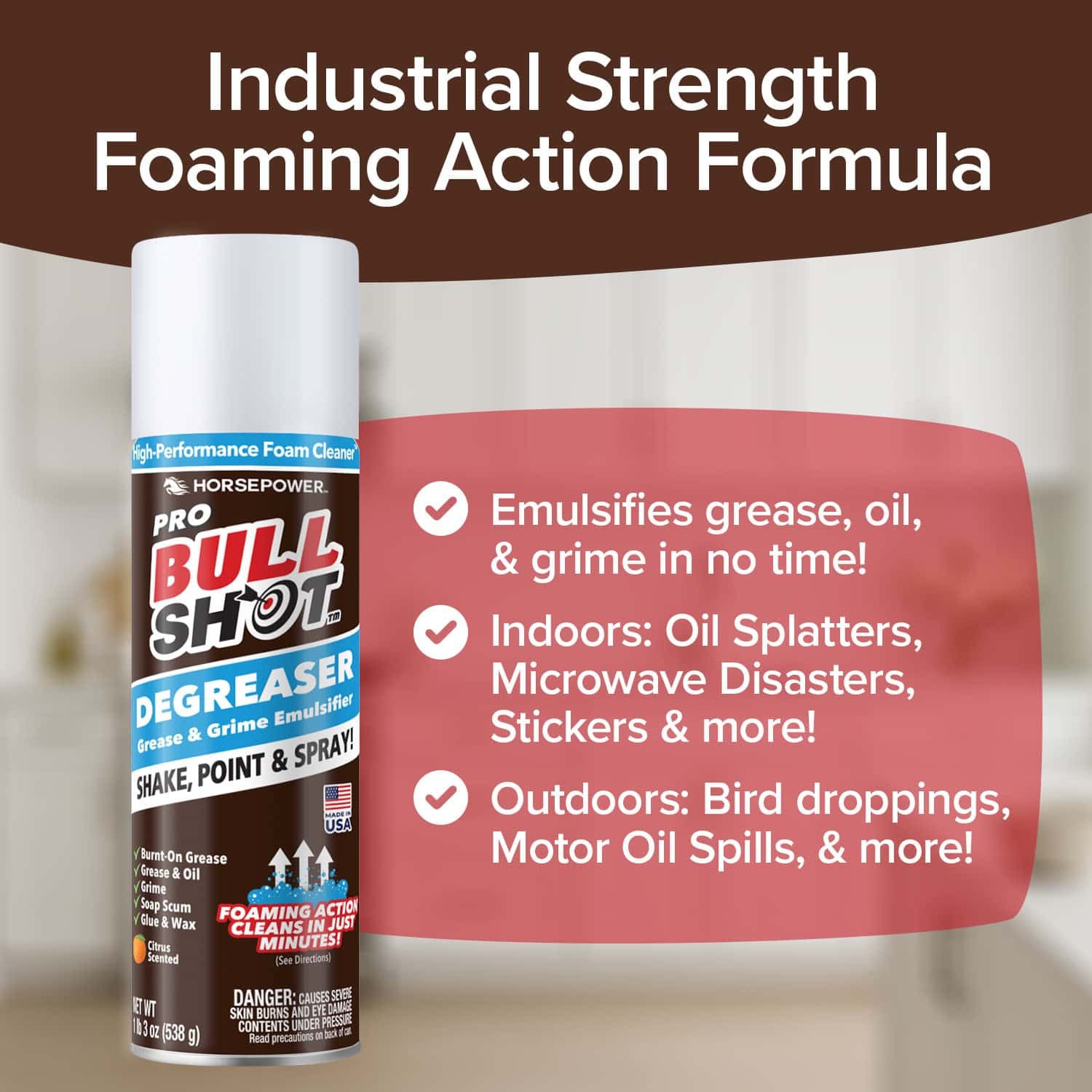 Bull Shot Degreaser Pro Foaming Grime Remover Spray Made in USA