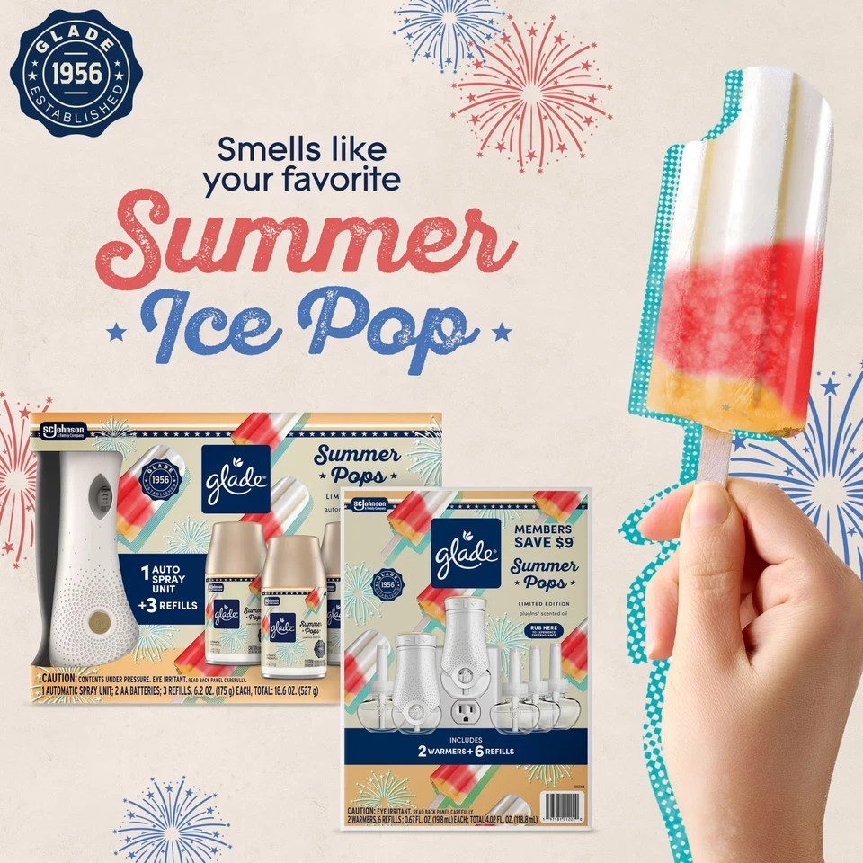 Glade PlugIns Scented Oil Air Freshener, Summer Pops, 2 Warmers + 6 Refills
