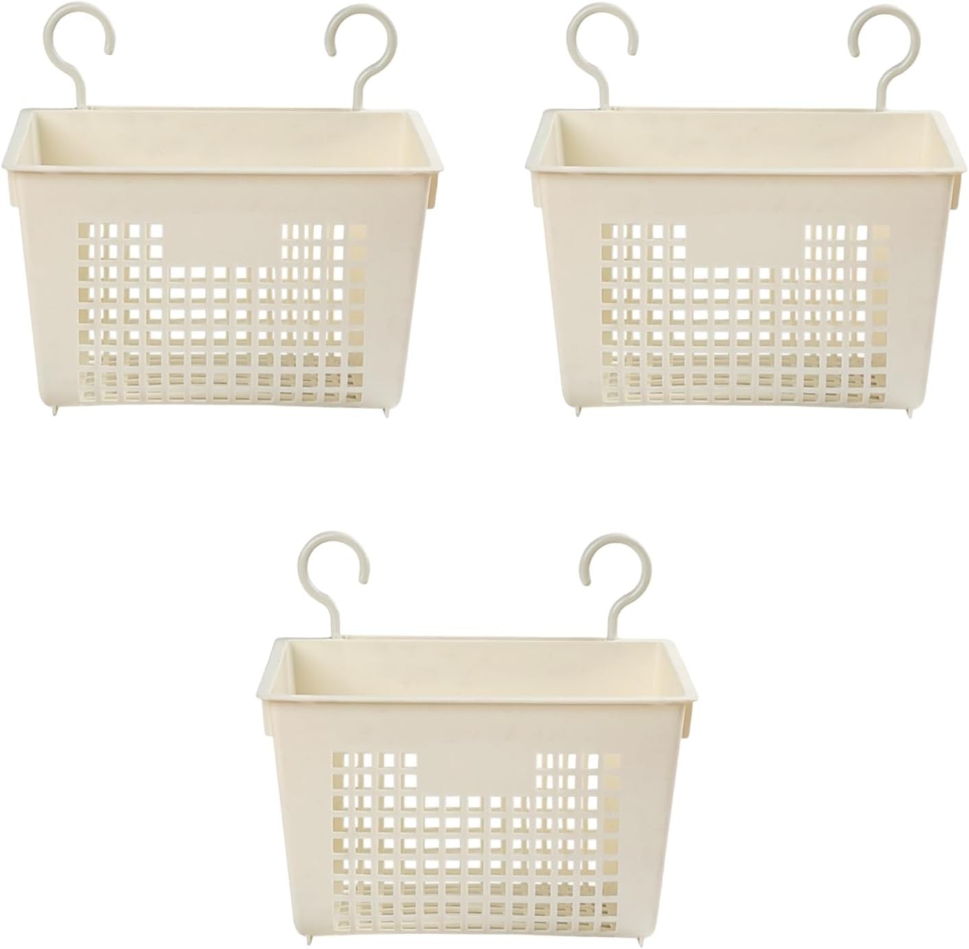 3PCS Grey Hanging Plastic Shower Baskets, Bathroom Storage w/ Hooks