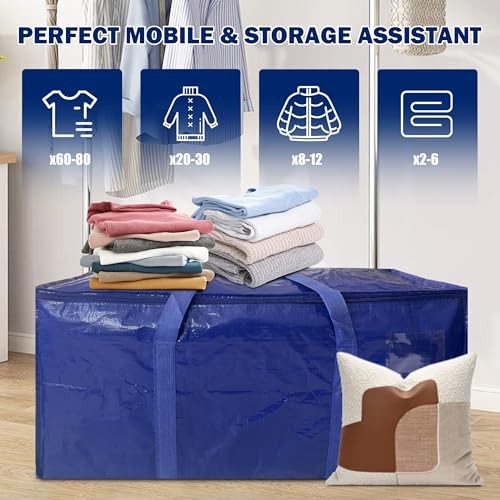 8 Pack Extra Heavy Duty Large Moving Bags with Strong 24 gal-Dark Blue 8.0