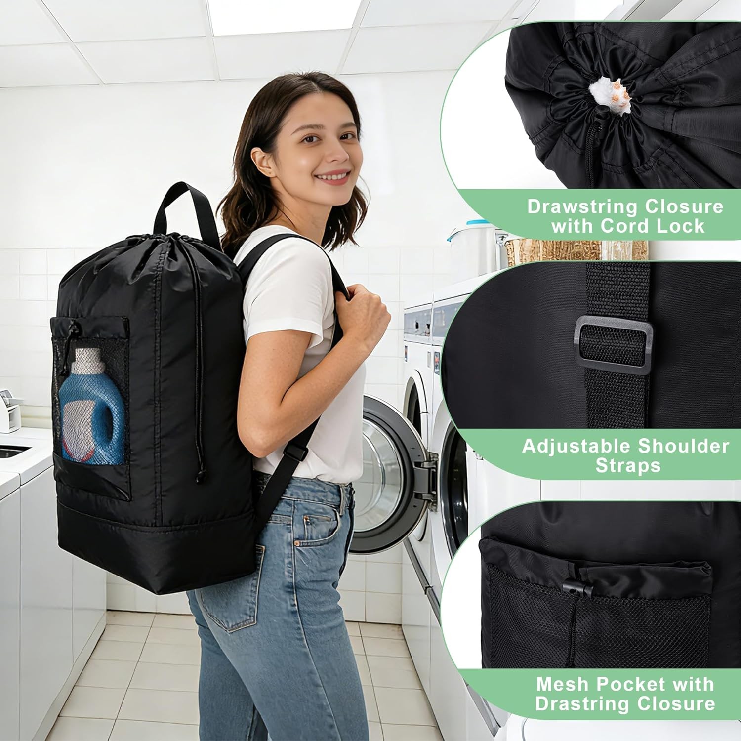 Extra Large Laundry Bag Backpack Heavy Duty Washing Clothes Drawstring 13×29″