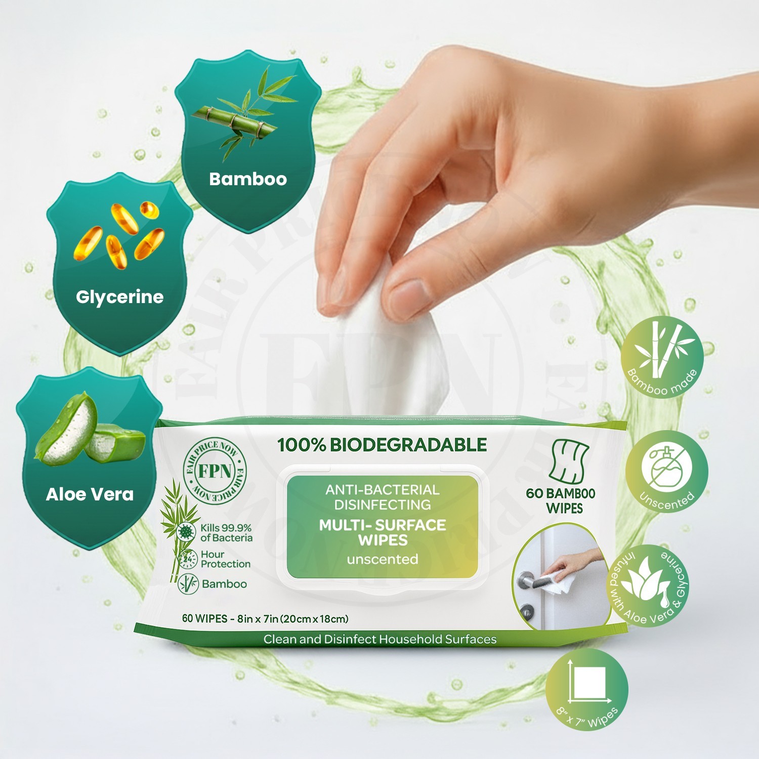 Multi-Surface Cleaning Wipes Bulk Unscented Large Wet Wipes 24 Pack 1440 CT-FPN