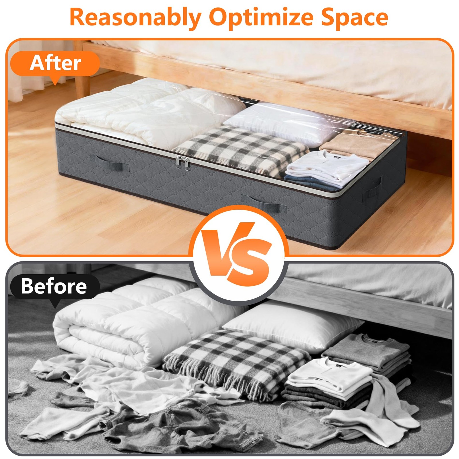 90L Under Bed Storage Containers,4-Pack Closet Organizers and 4 Pack, Grey