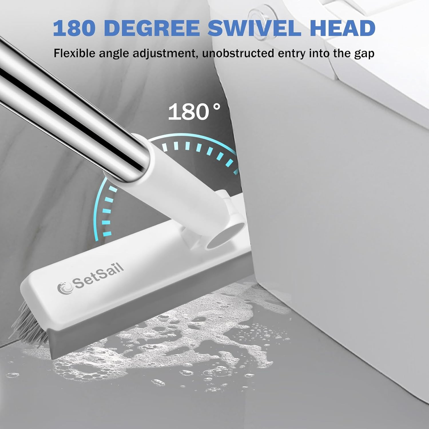 Grout Cleaner Brush with Long Handle, V-Shaped Floor Scrub Brush | Swivel Grout