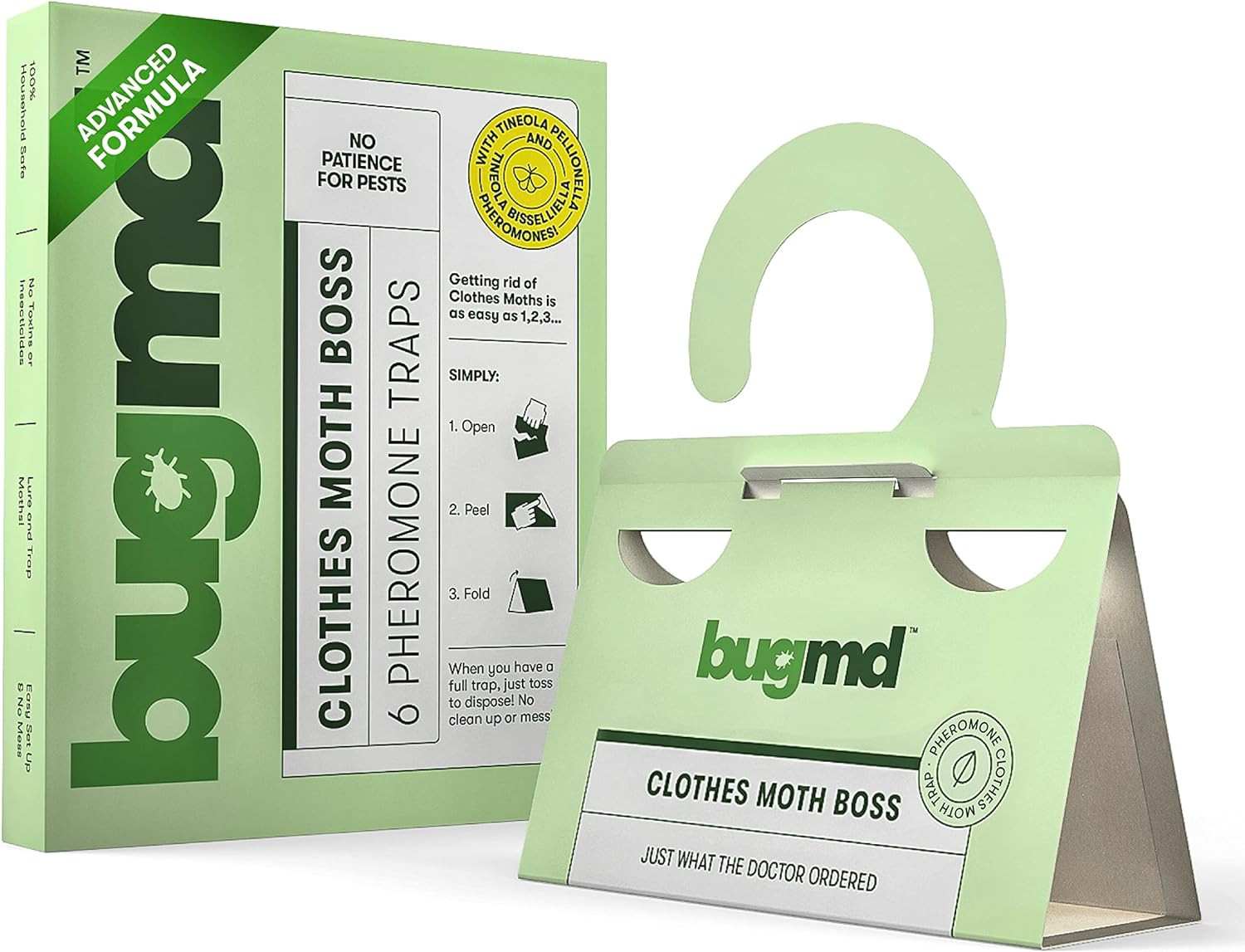 Bugmd Clothes Moth Boss Traps (6 Count, Green) – Sticky Glue Bug Repellent Phero