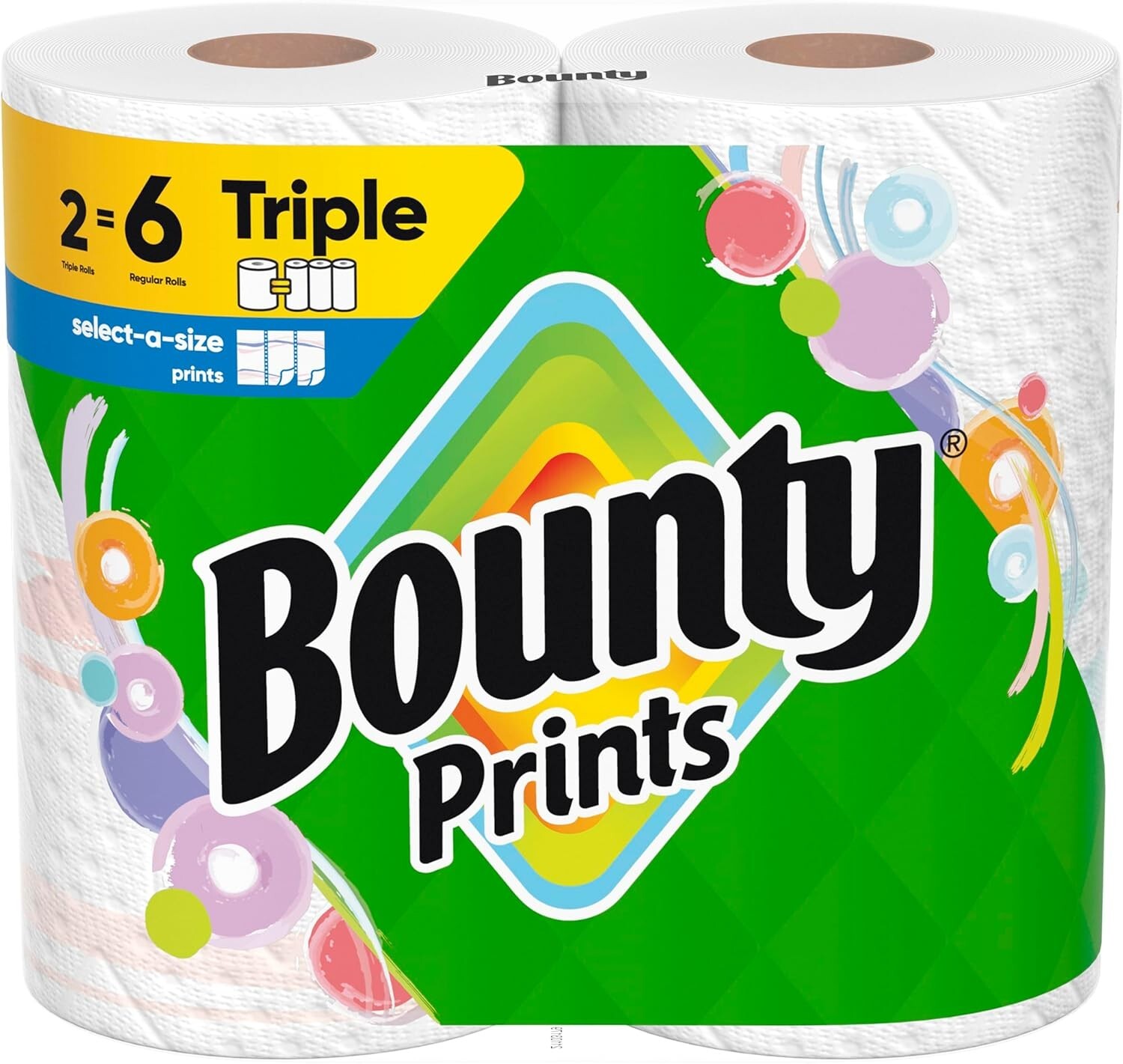 Bounty Select-A-Size Paper Towels Prints 2 Triple Rolls 123 Sheet/Roll, Printed