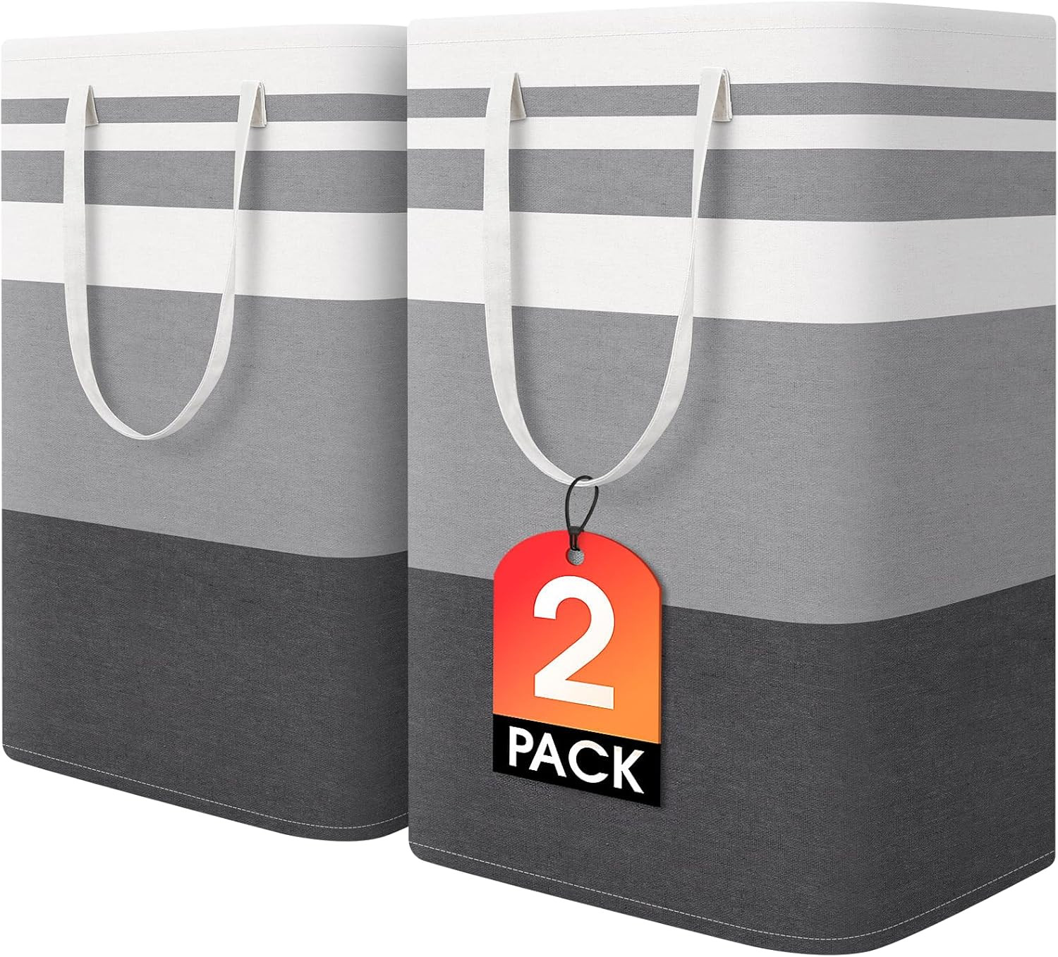 2 Pack Large Laundry Baskets, Laundry Hampers Bags (Grey 75Lx2) | Waterproof, Fr