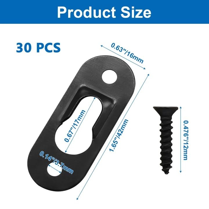Black Keyhole Hangers, 30 Pack, Metal Hanging Bracket 1.65 x 0.63 in