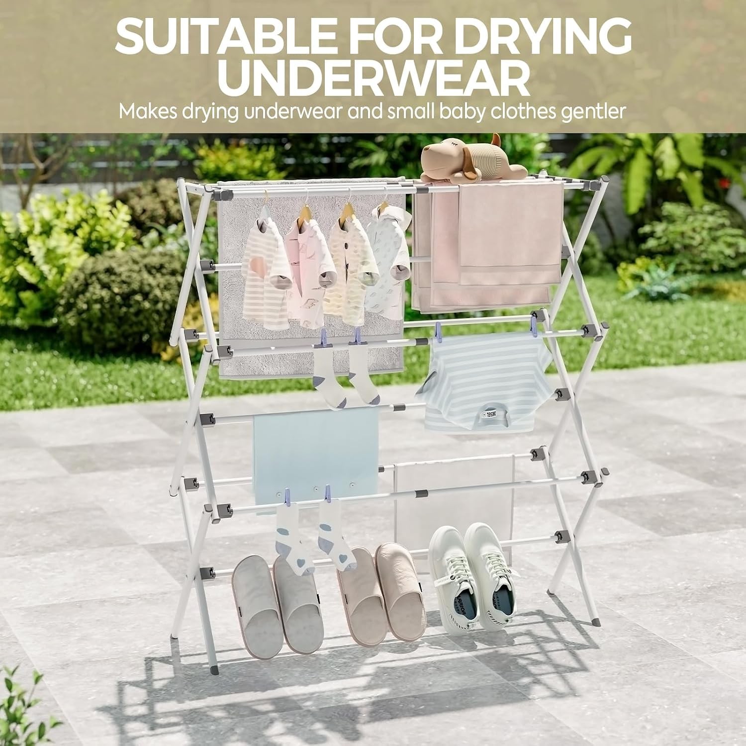 Extra Large Foldable Laundry Rack Adjustable 20.87-35.43 Inch