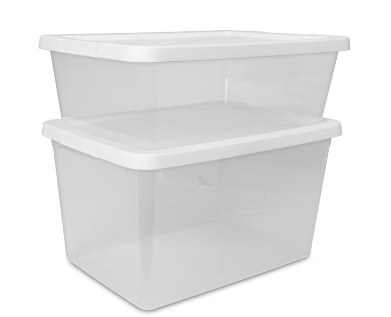 Sterilite 12 Qt Storage Bins 4 Pack Clear Plastic Containers w/ Snap Lid White