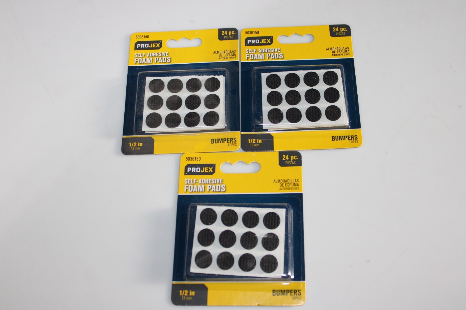 3 packs Projex Foam Self Adhesive Non-Skid Pad Black Round 1/2 in. W 24 pk