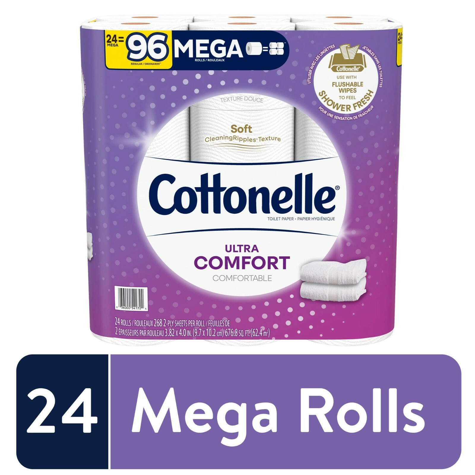 Cottonelle Ultra ComfortCare Toilet Paper 24 Mega = 96 REGULAR ROLLS Soft TISSUE