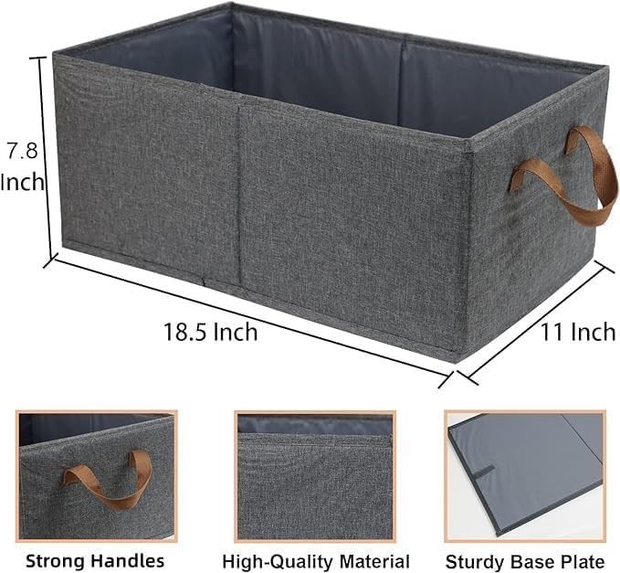 Pack of 3 Large Fabric Storage Bins 18.8x11x7.8 Inches Foldable Closet