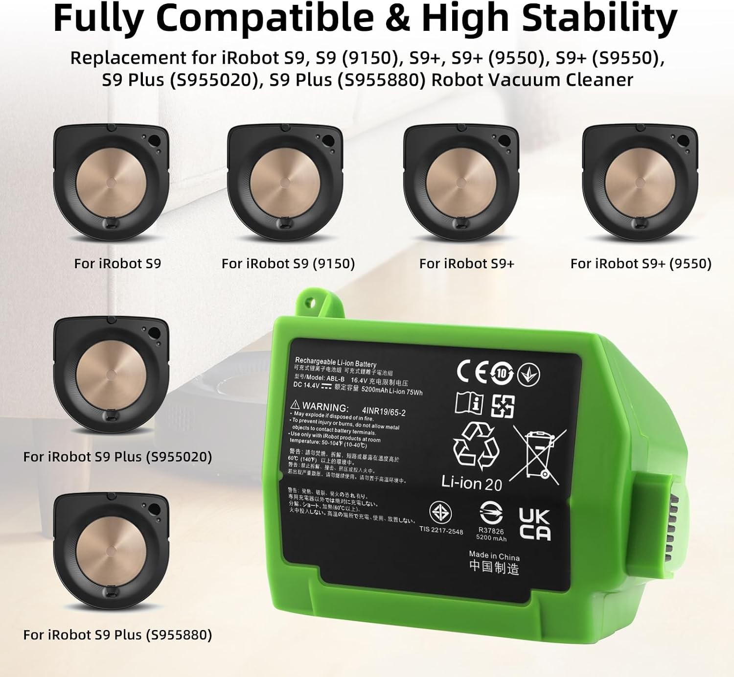 ABL B Battery for iRobot Roomba S9 9150 S9 S9550 9550 S9Plus S955020 S955880