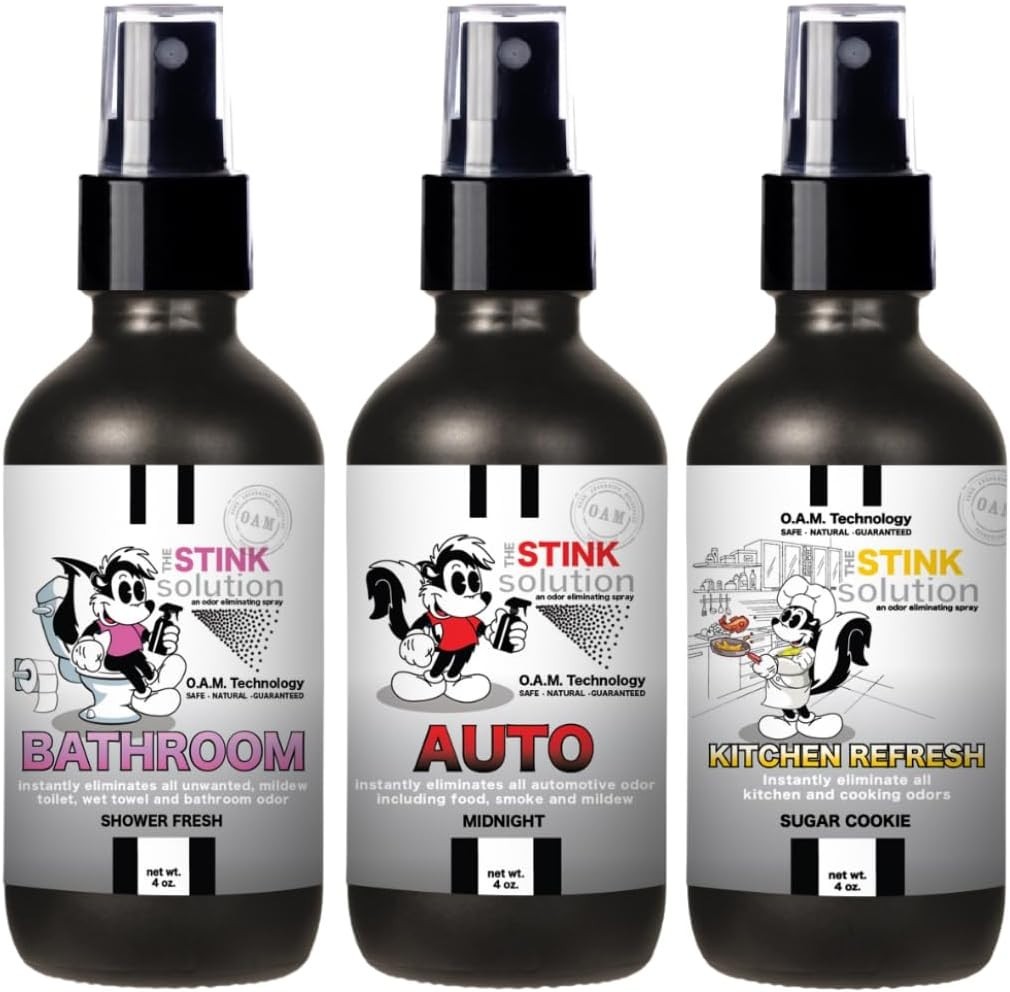 The Stink Solution Odor Eliminator Spray 3 4 oz Bottles Car Bathroom Kitchen