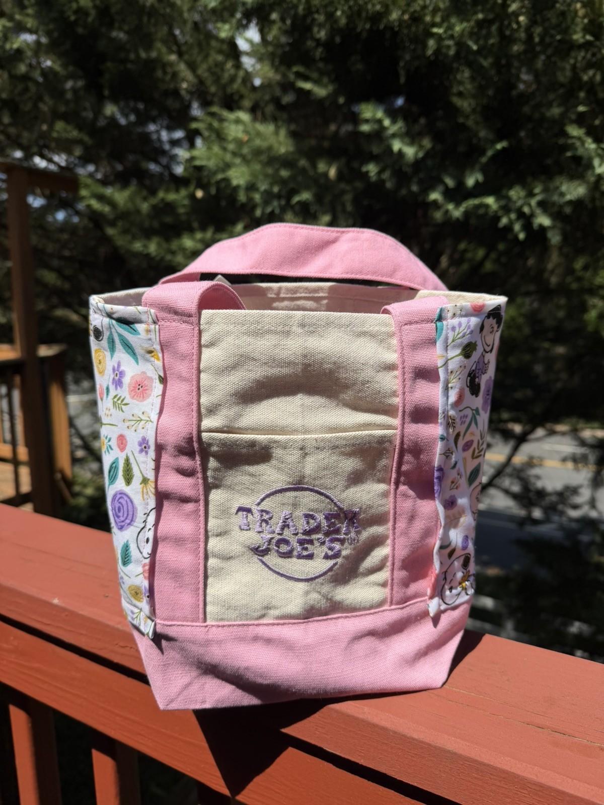 Snoopy Peanuts Trader Joe’s Mini Canvas Tote -Pink, Spring 26 Handmade w/tag