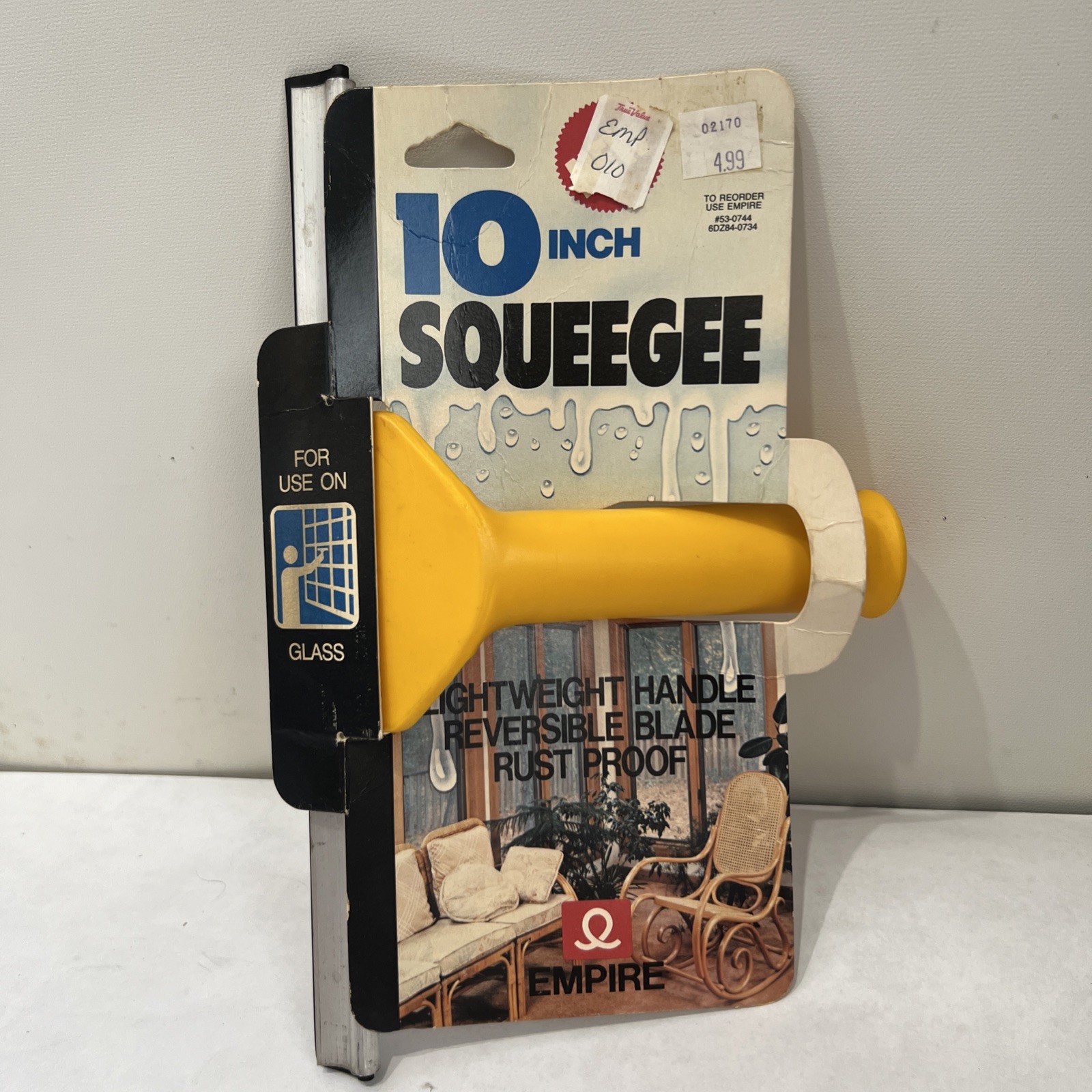 Vintage EMPIRE Window Squeegee 10″ CHANNEL RUBBER ALUMINUM PLASTIC HANDLE 4″