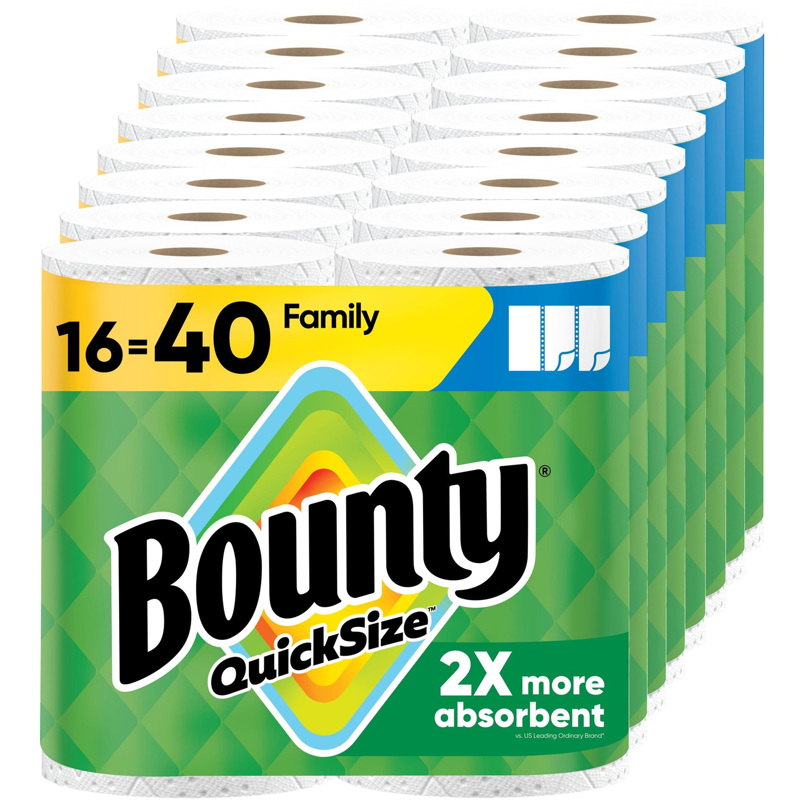 Bounty Paper Towels Quick Size, White, 16 Family 16 Rolls (107 Sheets), White