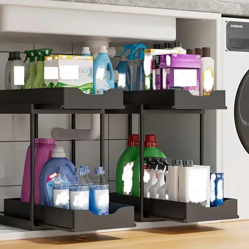 2 Tier Under Sink Organizer Storage Rack Bathroom Kitchen Sliding Shelf Cabinet
