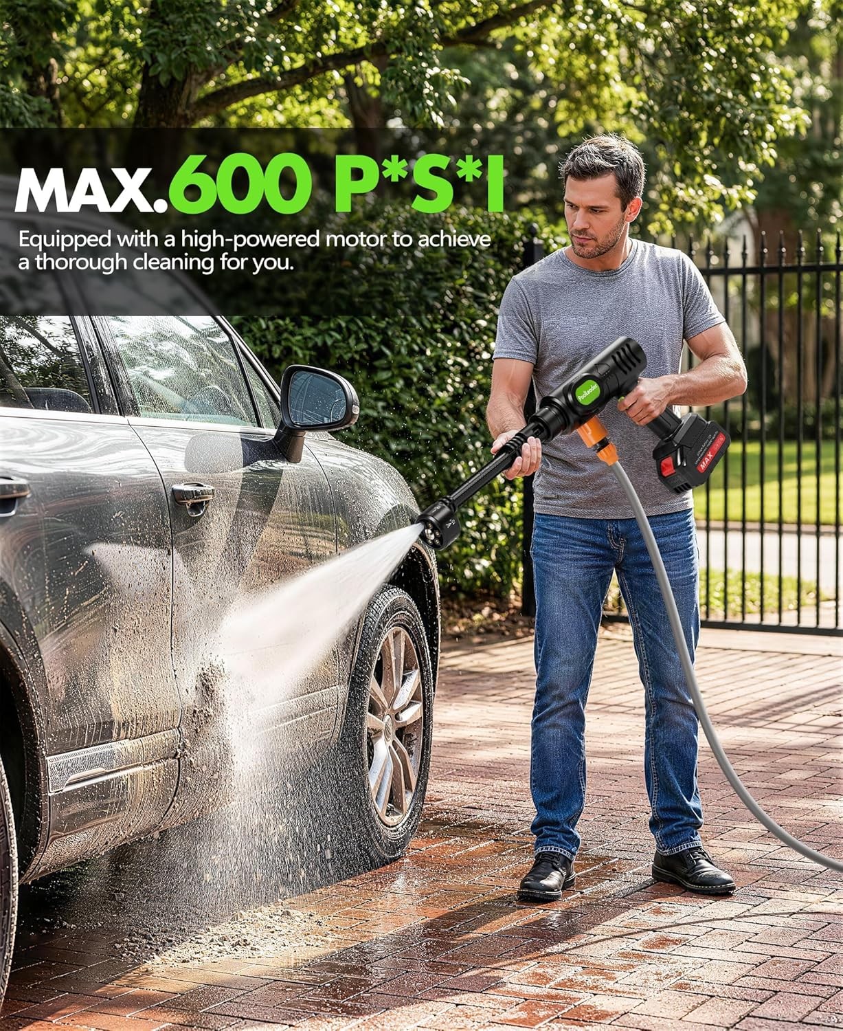 Cordless Car Wash Sprayer Portable Pressure Washer Foam Cannon 6-in-1 Nozzle