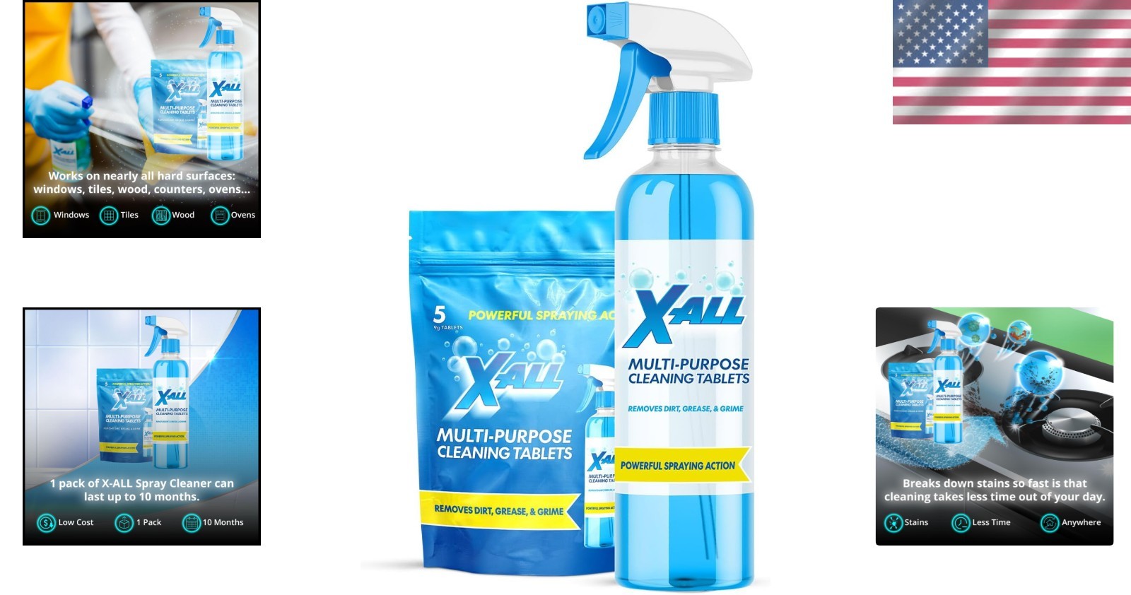 X-ALL Multi-Purpose Cleaner – Spray Bottle and 5x Cleaning Tablets – Cleaner for