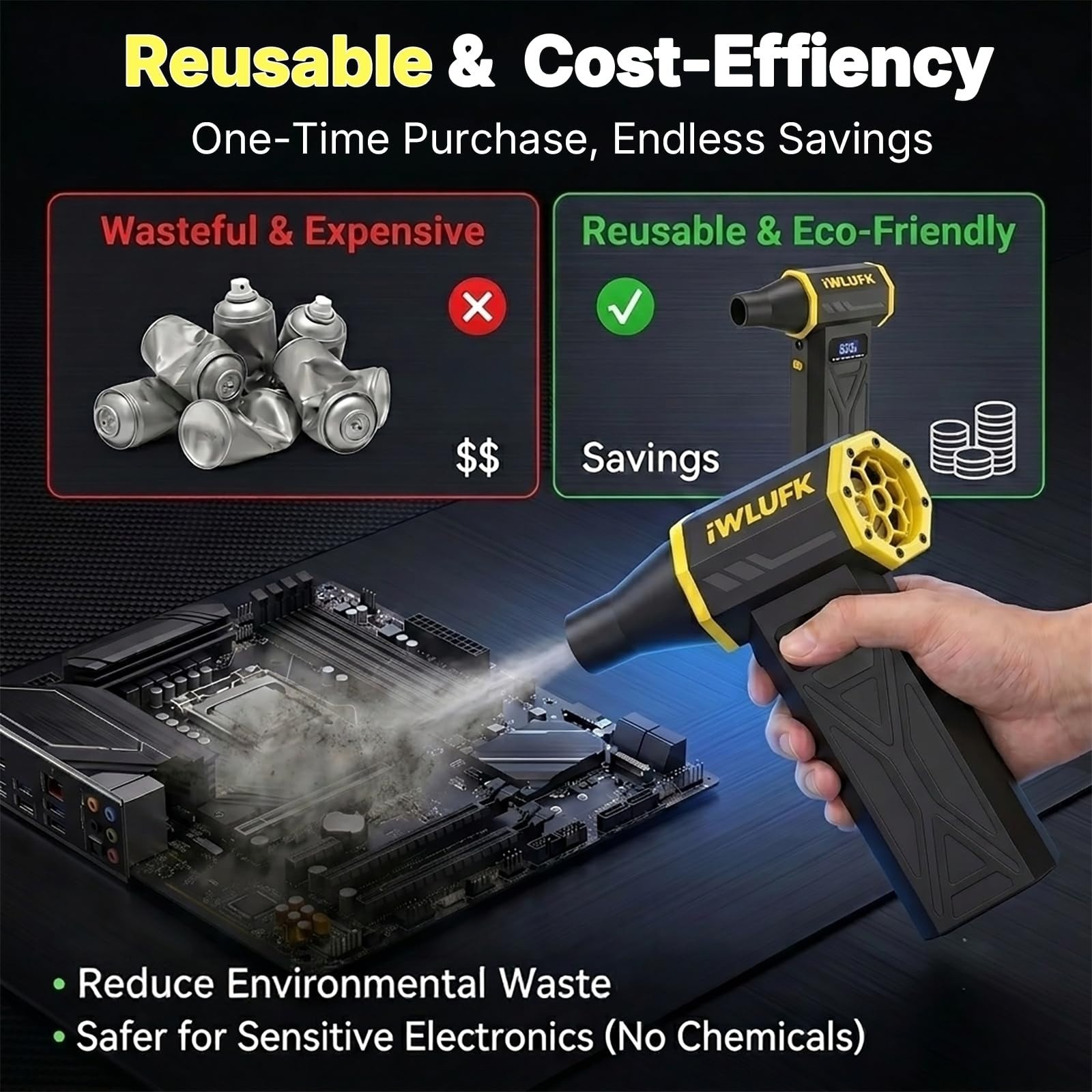IWLUFK Electric Air Duster 130,000RPM Rechargeable Mini Blower