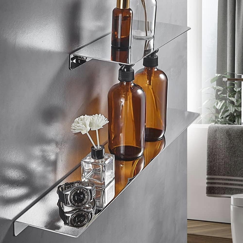 16 Inch Stainless Steel Floating Shelf Wall Mounted No Drill Bathroom Decor