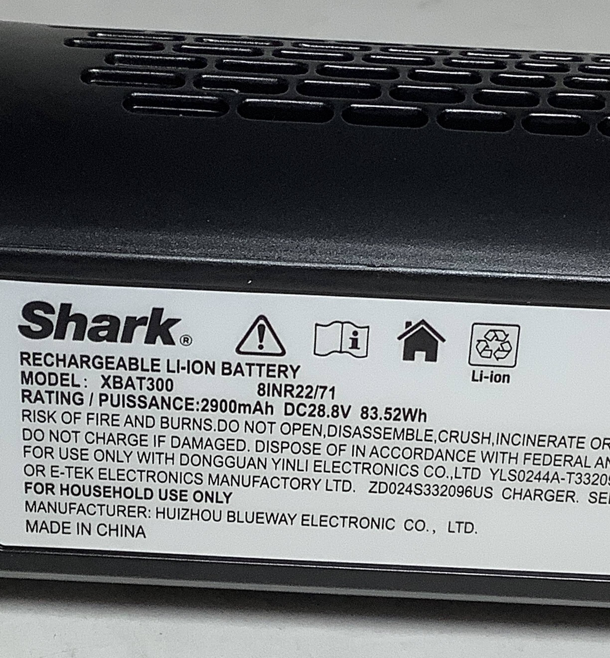Genuine Shark XBAT300 28.8V 2900mAh Li-Ion Battery for ION P50 IC160 IC162 Vac