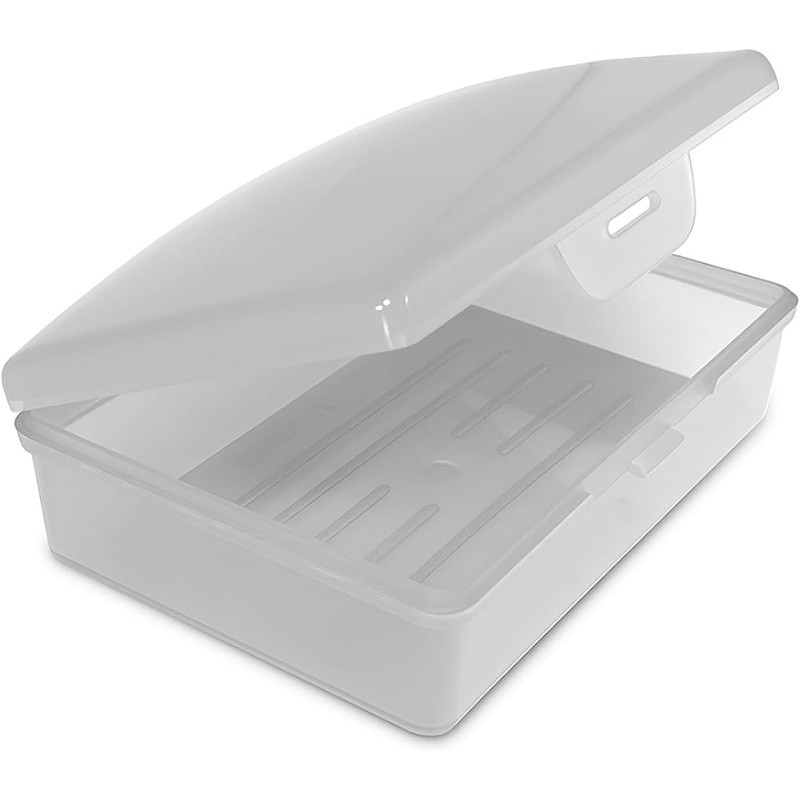 Travel Soap Box with Lid Clear White for Traveling Gym Storage